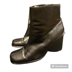Vintage Mia Leeza Black Leather‎ Block Heel Ankle Boots Women's 10M